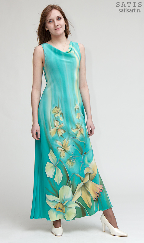 Платье из натурального шелка длинное Нарциссы