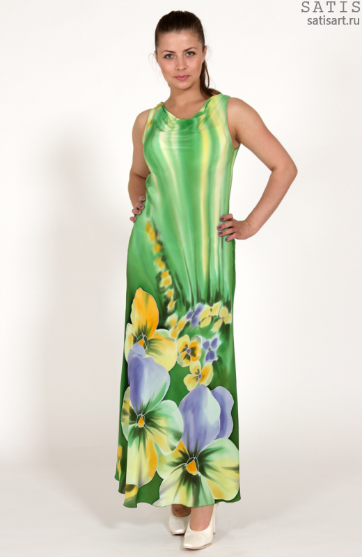 Платье шелковое длинное зеленое