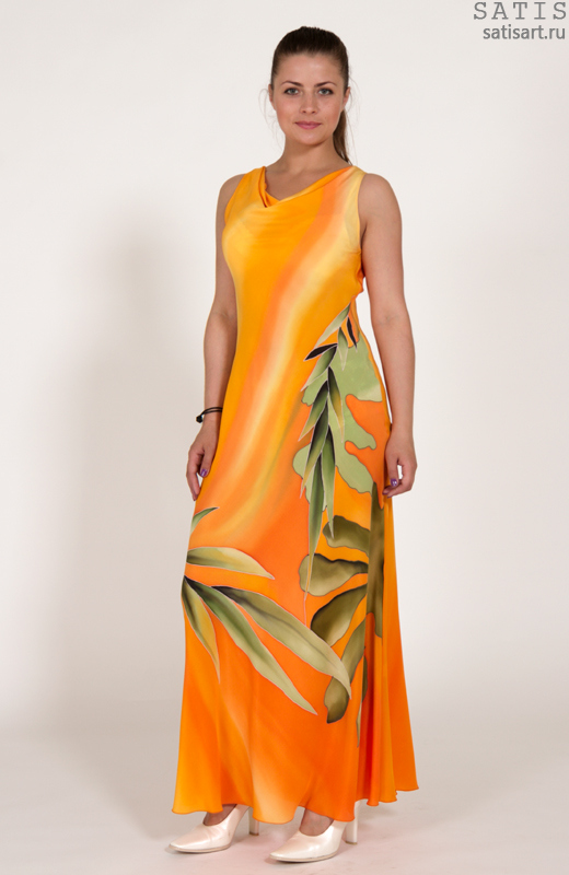 Платье шелковое летнее длинное оранжевое 